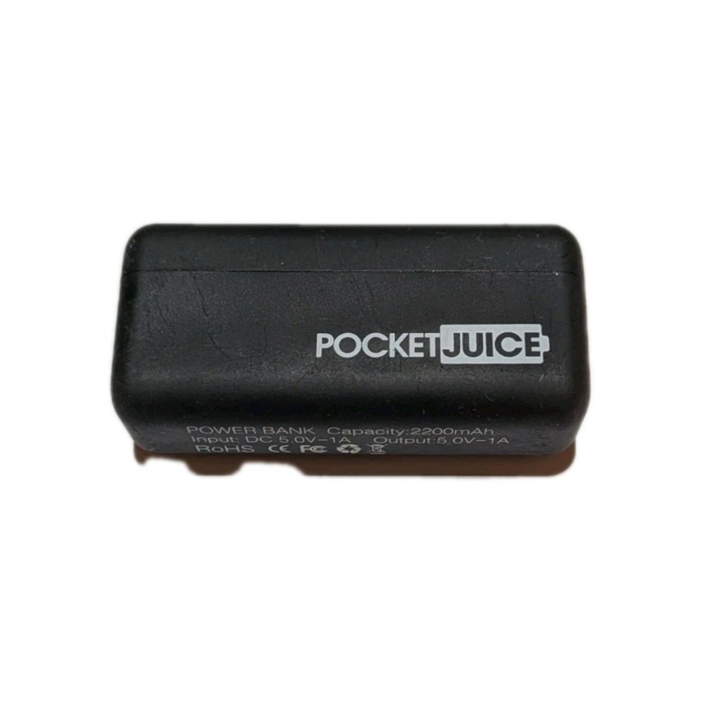 Pocket Juice 2200 MAH Power Bank USB USBC Cable Small Compact Black Rubber